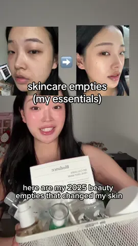 Caption: 2025 skincare empties I will be restocking on Amazon prime day!! @Biodance Store US collagen mask, gel pads and mask to foam cleanser Primera retinol vitamin c serum @Eqqualberry swimming pool toner #skincare #skincarefav #skincareempties #koreanskincare #kbeauty #collagenmask #biodance