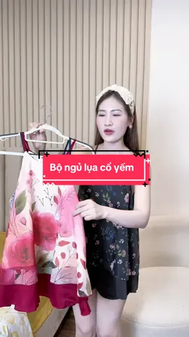 Bộ ngủ lụa cổ yếm họa tiết xinh mặc mát thích lắm #bongulua #bongucoyem #dobonguxinh #anhlonglanh #anhlonglanhreview 