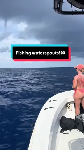 Would you fish this spot? 🤭😅 Just a couple waterspouts cooing us down while we fish 😂🎣👀  #fishinglife #fishingtiktoks #girlswhofish #fishingadventures #boat #fishing #offshore #foryou #fishingtrip #floridakeys 
