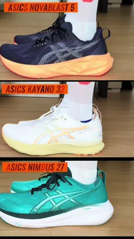 Looking for bounce, stability or comfort? Let’s compare 3 of ASICS’ top 2025 running shoes: 👟 Novablast 5 👟 Kayano 32 👟 Nimbus 27 🔍 What sets them apart? ✅ Novablast 5: the lightest and most responsive. Perfect for bouncy, fun daily runs. ✅ Kayano 32: the king of stability. Ideal for overpronators needing maximum control. ✅ Nimbus 27: the softest and most cushioned. Feels like running on clouds, mile after mile. 📊 Weight, drop, foam, and feel — we break down everything to help you decide. 📦 Available now at @top4running — use code PIKITRAINER5 for a discount. 💬 Which one would you choose? Let us know in the comments! #runningshoes #asicsrunning #Running #RunningManOnTikTok 