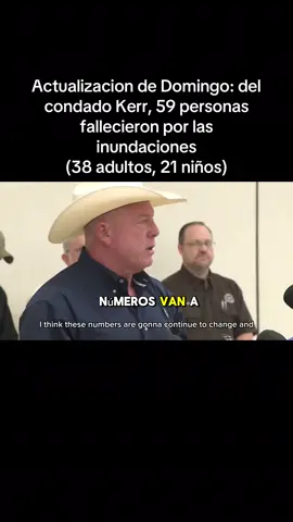 🚨 ACTUALIZACIÓN: Inundaciones en Kerr County 🚨 Según las autoridades del condado de Kerr en una conferencia de prensa este domingo a las 9 a.m., la cifra de fallecidos por las devastadoras inundaciones ha aumentado a 59 personas (38 adultos y 21 niños). 📍 Además, 11 personas del Camp Mystic siguen desaparecidas. 1 consejera.  👮‍♀️ Más de 400 rescatistas, incluyendo decenas de unidades K9, continúan trabajando en la zona para buscar sobrevivientes y asistir a las víctimas. Si necesita reportar a una persona desaparecida, comuníquese al 📞 830-259-1111. #Inundaciones #KerrCounty #Emergencia #floods #texasfloods 