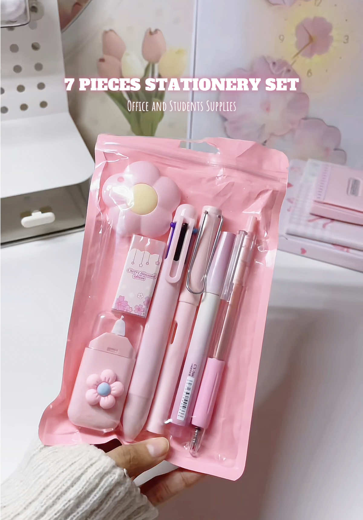 Everything you need in one set ✍️📝#stationeryset #cutesupplies #schoolsupplieshaul #studentmusthave #studentessentials #pinksupplies 