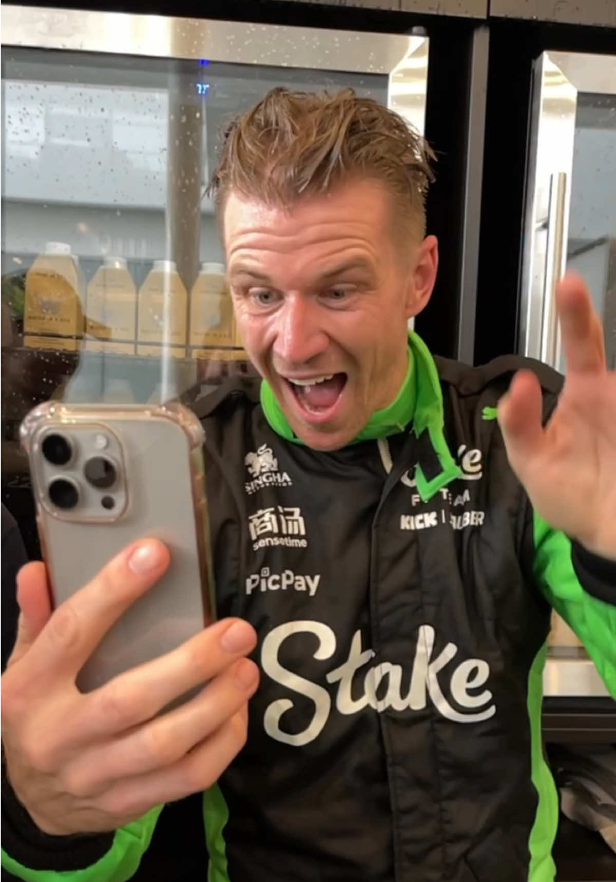 Calling home! Sharing the moment with his biggest supporters 💚🥹 #BritishGP #nicohulkenberg #F1 #Formula1 @Nico Hulkenberg 