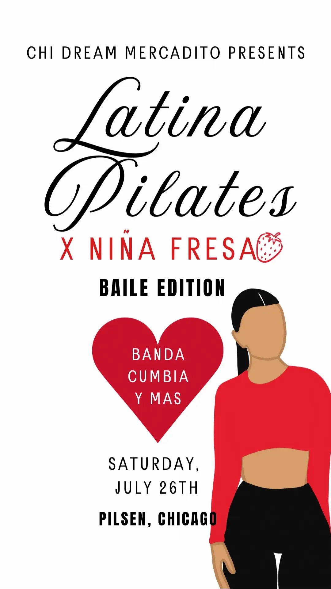 Latina Pilates X Niña Fresa 🍓 tickets go on sale tomorrow, 7/7 @7pm Ct. turn your reminders on in our stories ! Link 🔗 will be in our bio ♥️ 📢 Join the Chi Dream—Latina Pilates movement🩰 WHEN: Saturday, July 26th 9:30am Check-in / Pre Shop | Mingle 10:00am Yoglates—the perfect balance of strength and flow. WHERE: Pilsen, Chicago 10:45am-12:45pm Shop + Social hour WHAT TO BRING: Your energy ! Mats & Water will be provided. WHAT TO WEAR: Red🍓 WHAT TO EXPECT: 45 minute beginner friendly, Pilates x Niña Fresa Baile Edition workout ♥️🩰 Come to sweat, stay to shop🫶🏼 ♥️Comment below what organization or family— person we should give back to for this event. God is so good and has blessed me tremendously and together we can give back to people in our own community♥️ • We will have brand giveaways from @aloyoga @sephora & more. • Wellness goodies sponsored by @Truvani X @target  • Take selfies at our Photo Booth + support, sip and shop from over 20+ local women small businesses !  Class led by @glowwithjazmin 🧘🏻‍♀️ #chidreammercadito #chidreammercaditoevent #chicagopilates #latinapilates #chicagocontentcreator #chicagopilatesevents #chicagowomenempowerment #latinapilateschicago #pilateschicago #chicagoinfluencer #mexicanpilates #mexicanpilateschicago #shopsmallchicago #chicagopopupmarket 