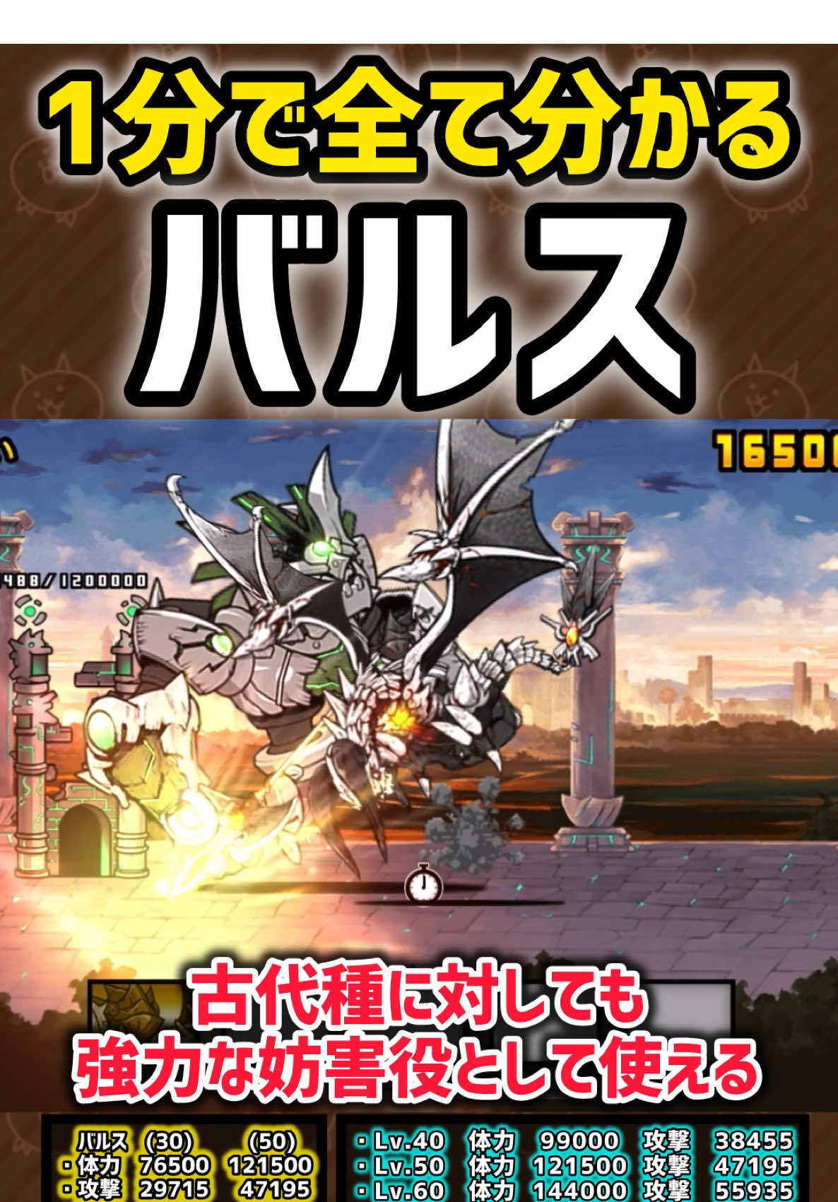 【1分で分かる】竜騎士皇帝バルス  本能＆超本能＆性能紹介　#にゃんこ大戦争 