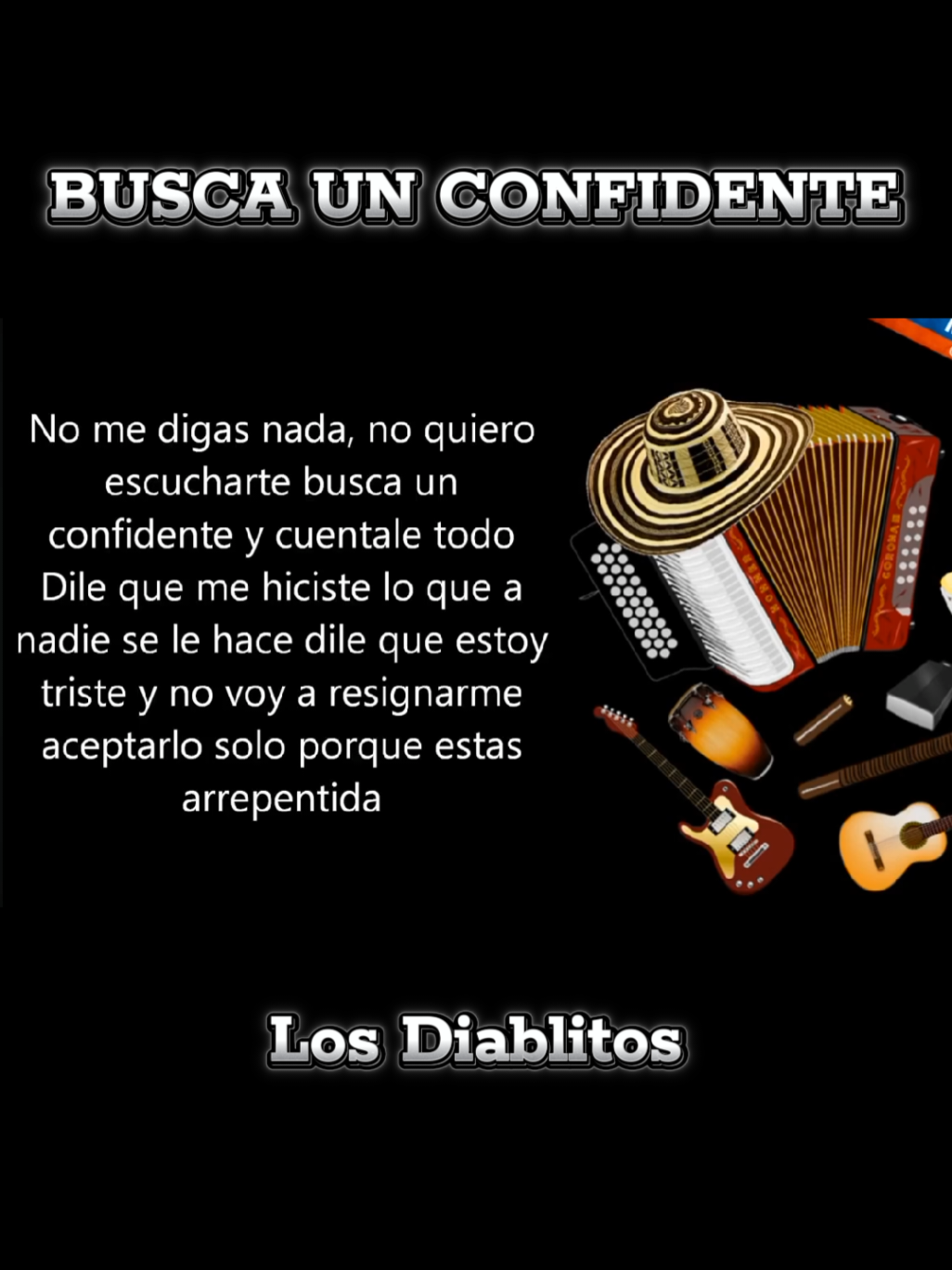 BUSCA UN CONFIDENTE - Los Diablitos 🎼🎵 Canción completa con letra 👀🎵  #vallenato #buscaunconfidente #losdiablitosdelvallenato #musica #hits #foryoupage #fyp 