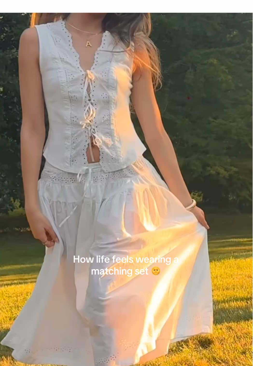 I feel so put together wearing a matching set   🫶🏻🫶🏻🫶🏻 top and skirt is from free people #summerootd @Free People 