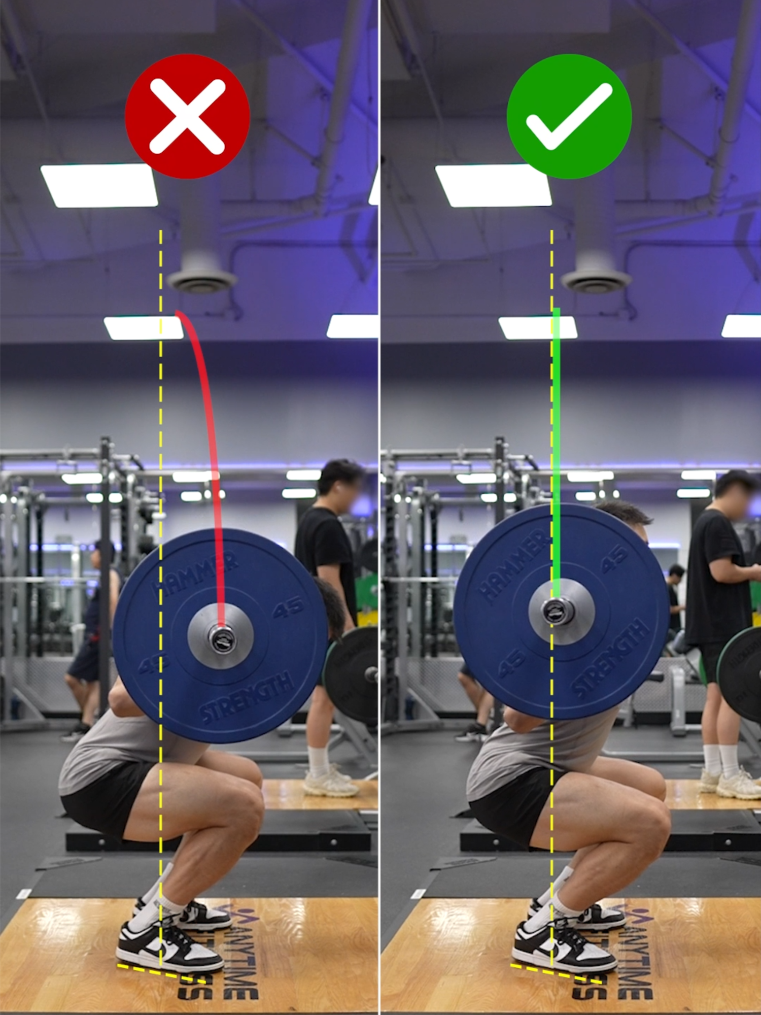 ❌ Fix This Squat Mistake! A common squat mistake is leaning too far forward.  This shifts the weight off your midfoot, throws off your balance, reduces power, and puts stress on your lower back. ✅ Instead, keep the bar moving in a straight vertical line over your midfoot. This ensures even weight distribution and maximizes strength and stability. Size & Shred Training program 👉🏻 deltabolic.com (link in bio) #squatform #squat