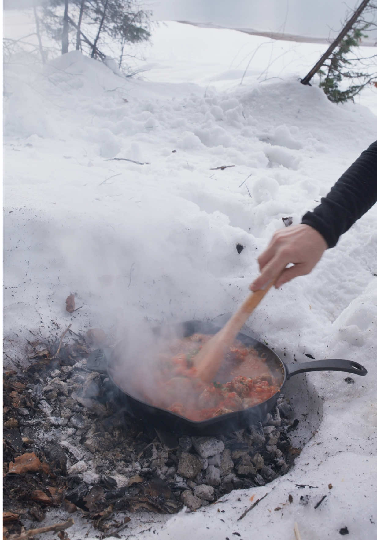Meatball Sandwich in the Snow 🥩 #meatballs #sandwich #beef #steak #cooking #outdoorcooking #asmrcooking 