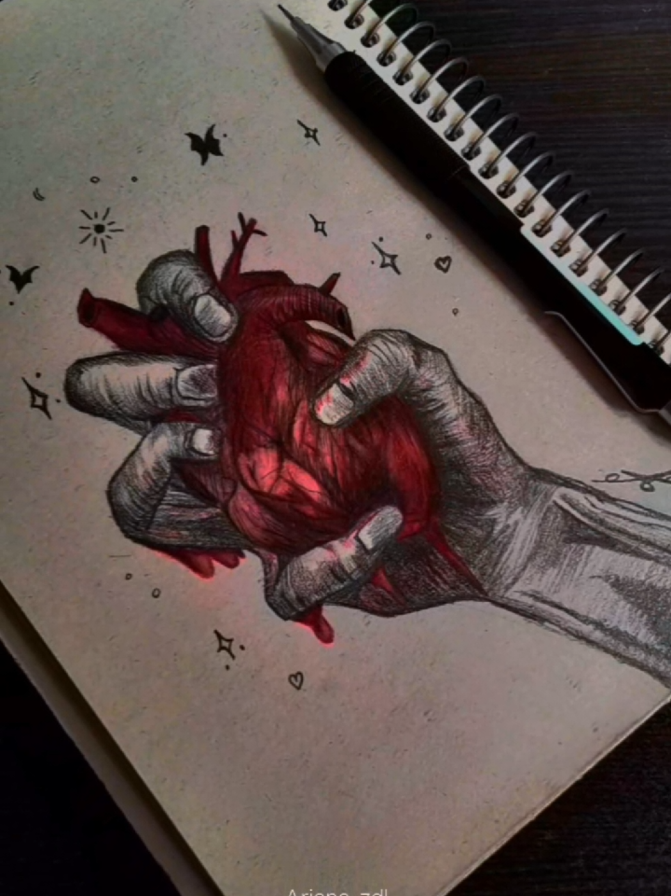My heart, trapped in his hand.🖤🫀✏️ . . . . #sad #shorts #emotional #drawn #drawings #drawingtutorial #drawing #sketchbook #pencil #explorepage✨️ #darkart #sketchmood #artwork #viral #tiktokviral #tiktaker #drawingchallenge 