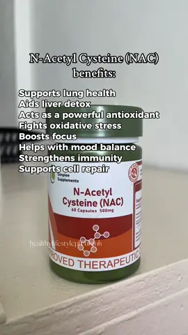 N-Acetyl Cysteine (NAC) benefits: Supports lung health Aids liver detox Acts as a powerful antioxidant Fights oxidative stress Boosts focus Helps with mood balance Strengthens immunity Supports cell repair #simpleesupplements #nacetylcysteine #health #fypシ #fyp 