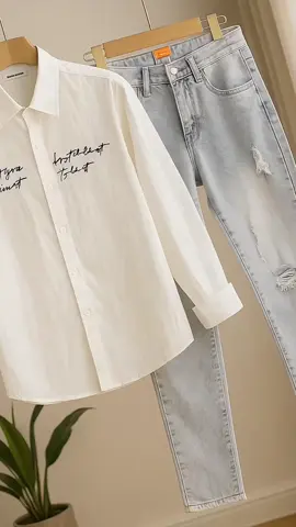 Quần jeans co giản ôm gọn và áo dũi màu trắng size từ 40-75kg dành cho nam #tuantot51095 #thoitrangtiktok #thoitrangnam #thoitrang