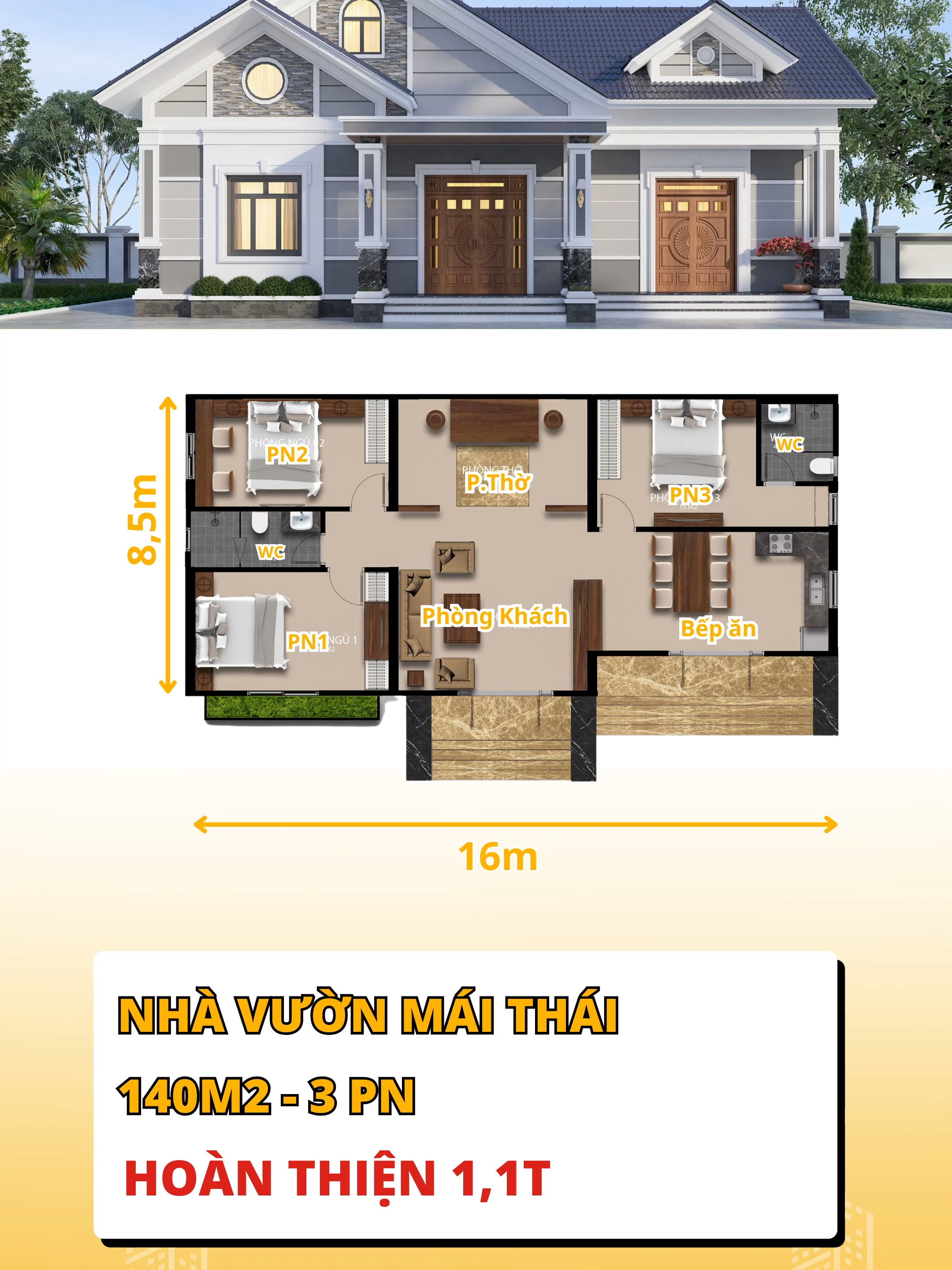 Nhà Vườn Mái Thái: Diện tích 140m2, công năng 3 phòng ngủ. #xuhuong #nhamaithai #xaynhatrongoi #maunhadep #nhadep2025 #nhadepgiare #nhaphodep #thietkenhadep #nhavuon #nhahiendai #nhadep #nhacap4dep #dexuat #kientruc365 #xaynhagiare #nhacap4 #nhamainhat #máinhà #nha1tang #nha3tang