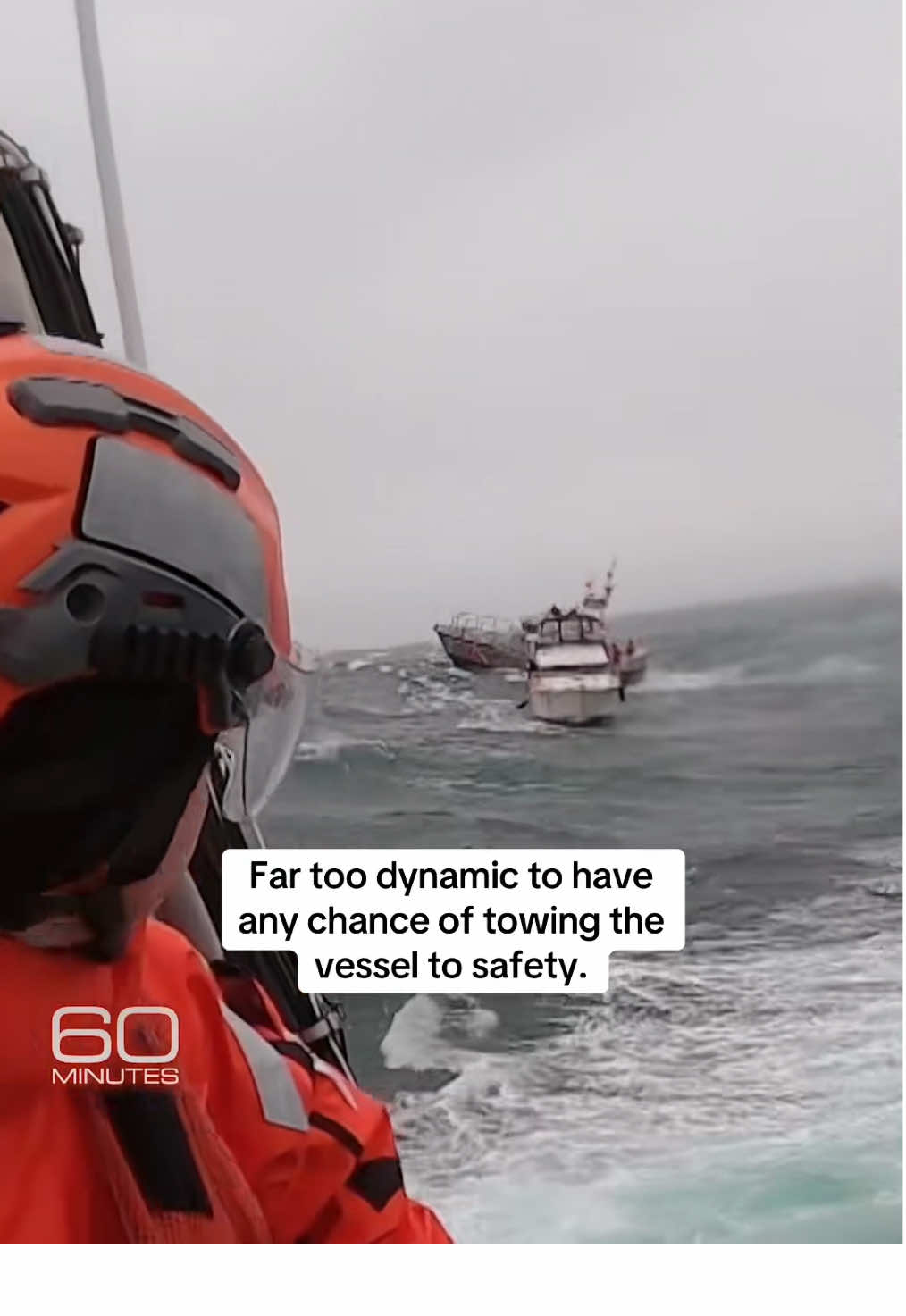“He was able to retrieve that individual off the Sandpiper right as that 30-foot-plus break rolled that boat multiple times,” explains Chief Eric Ceallaigh. It’s hard to imagine how either the rescued or the rescuer survived that, but they both did. #60Minutes #coastguard #waterrescue 