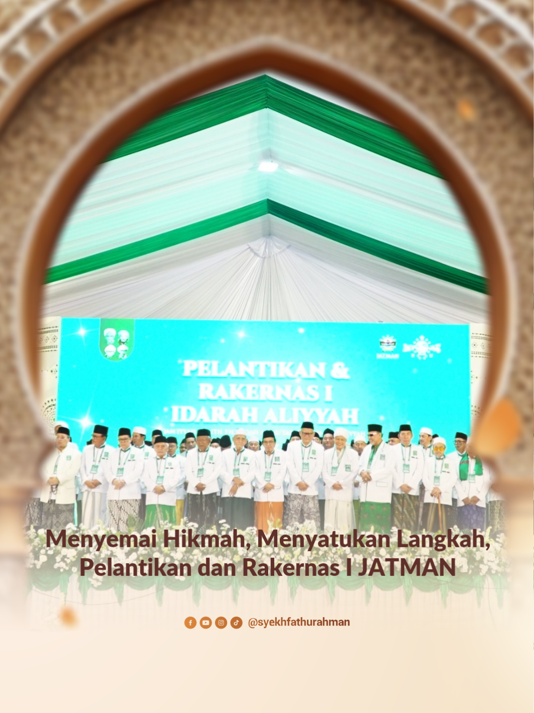 Menyemai Hikmah, Menyatukan Langkah, Pelantikan dan Rakernas I JATMAN Pelantikan dan Rakernas I Idarah ‘Aliyyah JATMAN 2025–2030 di Purworejo menjadi momen penting konsolidasi ruhani para ahli thariqah se-Nusantara. Semoga JATMAN terus menjadi suluh jalan tasawuf, membimbing umat menuju ma'rifatullah dengan adab, ilmu, dan istiqamah.