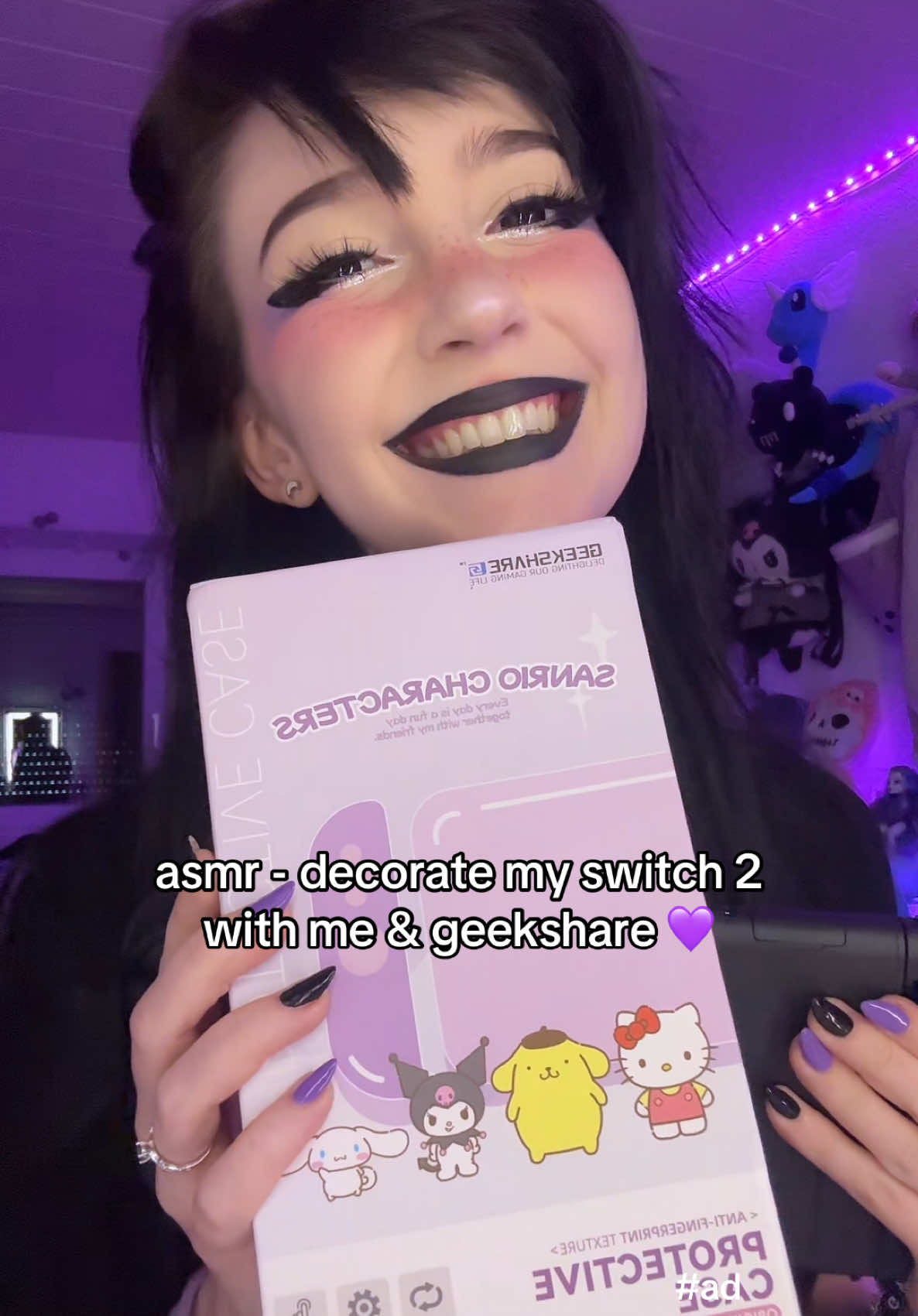 decorate my switch2 with me & @GeekShare 💜 #ad (unpaid) big thanks to GeekShare for #gifting me all these accessories 🥹 you can find everything on their website 🫶🏻 #asmr #GamerGirl #switch2 #geekshare #asmrunboxing #kawaii #sanrio