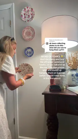 Replying to @mikaelaboone just hang them by a nail/ screw 😭 #homedecor #newlymarried #decor #platewall #chinaplates #homefail 