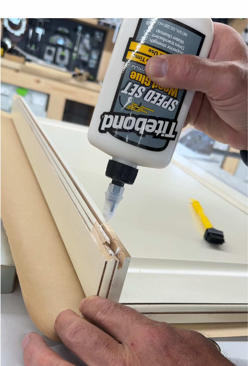 Has a cabinet door at our house break so I brought it to the shop and grabbed some @Titebond Products Speed Set and got it back together 👍 it’s their fastest setting formula and dries translucent so even if I missed a bit when cleaning it up it won’t stand out 