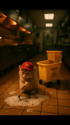 Gotta keep the place clean #McDonalds #cats #cattok #viralvideo #funnyvideo #ai #kittens #cattiktok