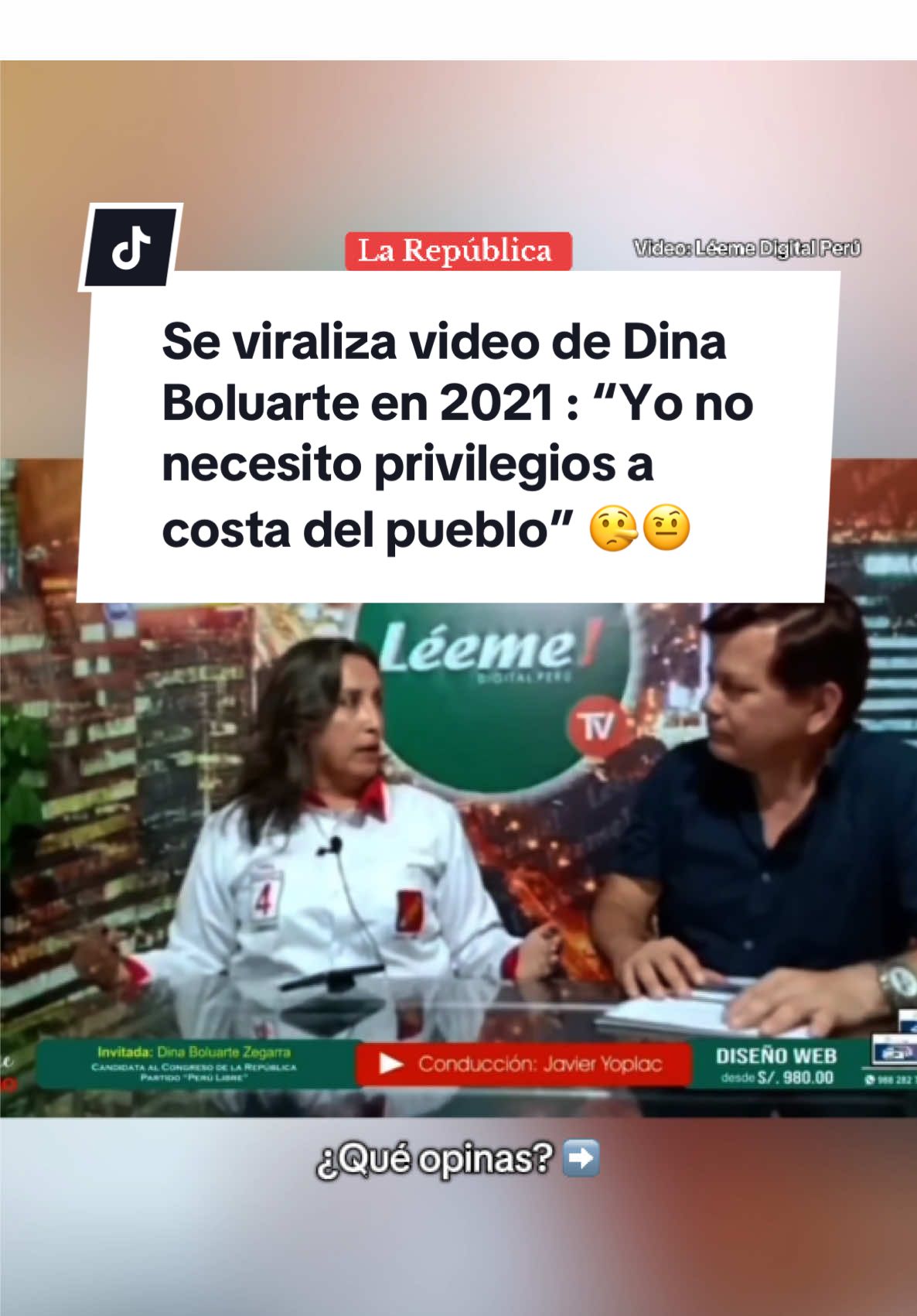 Se viraliza video de Dina Boluarte  en 2021 : “Yo no necesito privilegios a costa del dinero de los peruanos” 🤨🤐🤥  #larepublica #dinaboluarte #viral #polémica #presidenciadelperú #gobiernodelperú #sueldo #política #noticias #lima #perú 