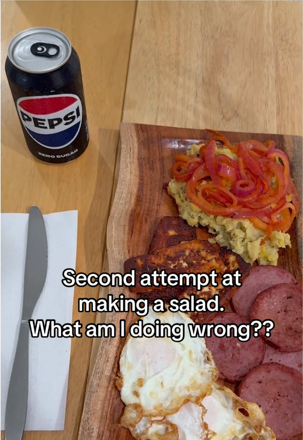 The salad didn’t make it. Mangú and Pepsi Zero Sugar did.