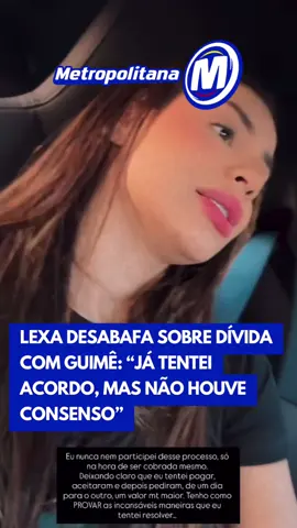 A cantora Lexa usou as redes sociais para esclarecer mais uma vez sua posição sobre a dívida milionária relacionada ao processo judicial que envolve ela e seu ex-marido, MC Guimê. Em vídeo publicado nos Stories do Instagram, a artista afirmou que já buscou resolver a situação por meio de acordos, mas não obteve sucesso. #entretênews #tiktoknoticias 