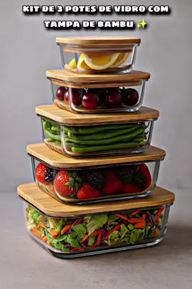 Organização, frescor e estilo na sua cozinha! 🍓✨ Garanta já seu kit de potes com tampa de bambu! 🛒💚DEIXEM NOS COMENTÁRIOS 