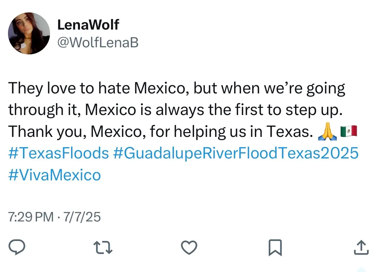 They love to hate Mexico, but when we’re going through it, Mexico is always the first to step up. Thank you, Mexico, for helping us in Texas. 🙏🇲🇽  #texasflood #fyp #texas 