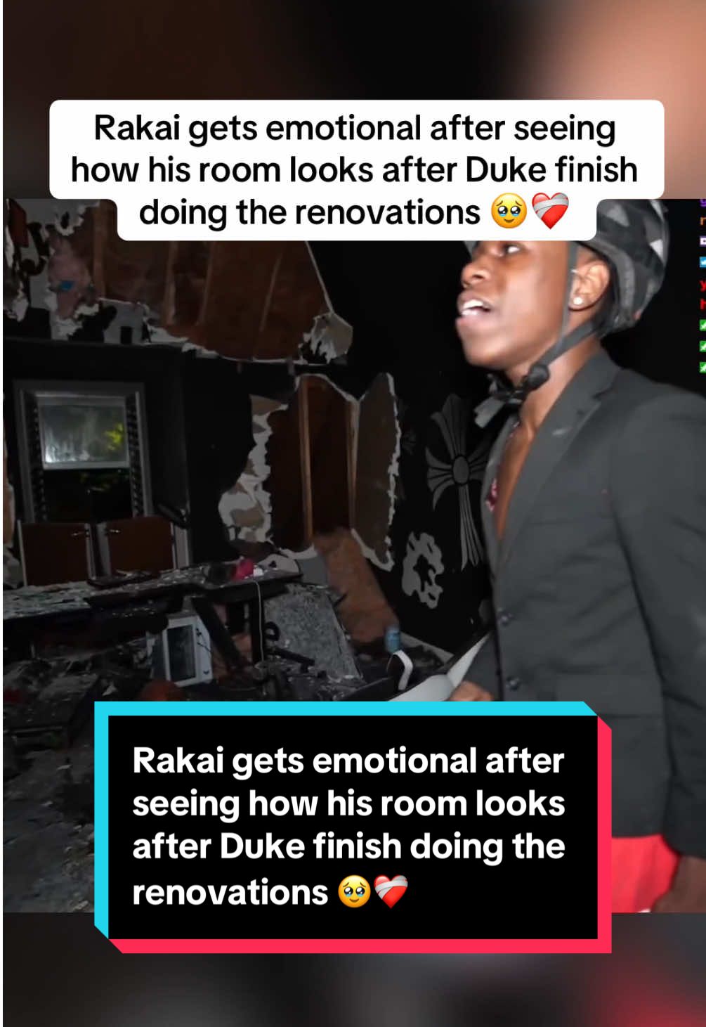 Rakai gets emotional after seeing how his room looks after Duke finish doing the renovations 🥹❤️‍🩹 #rakai #2xrakai #kai #cloverboys #cloverhouse #fyp 