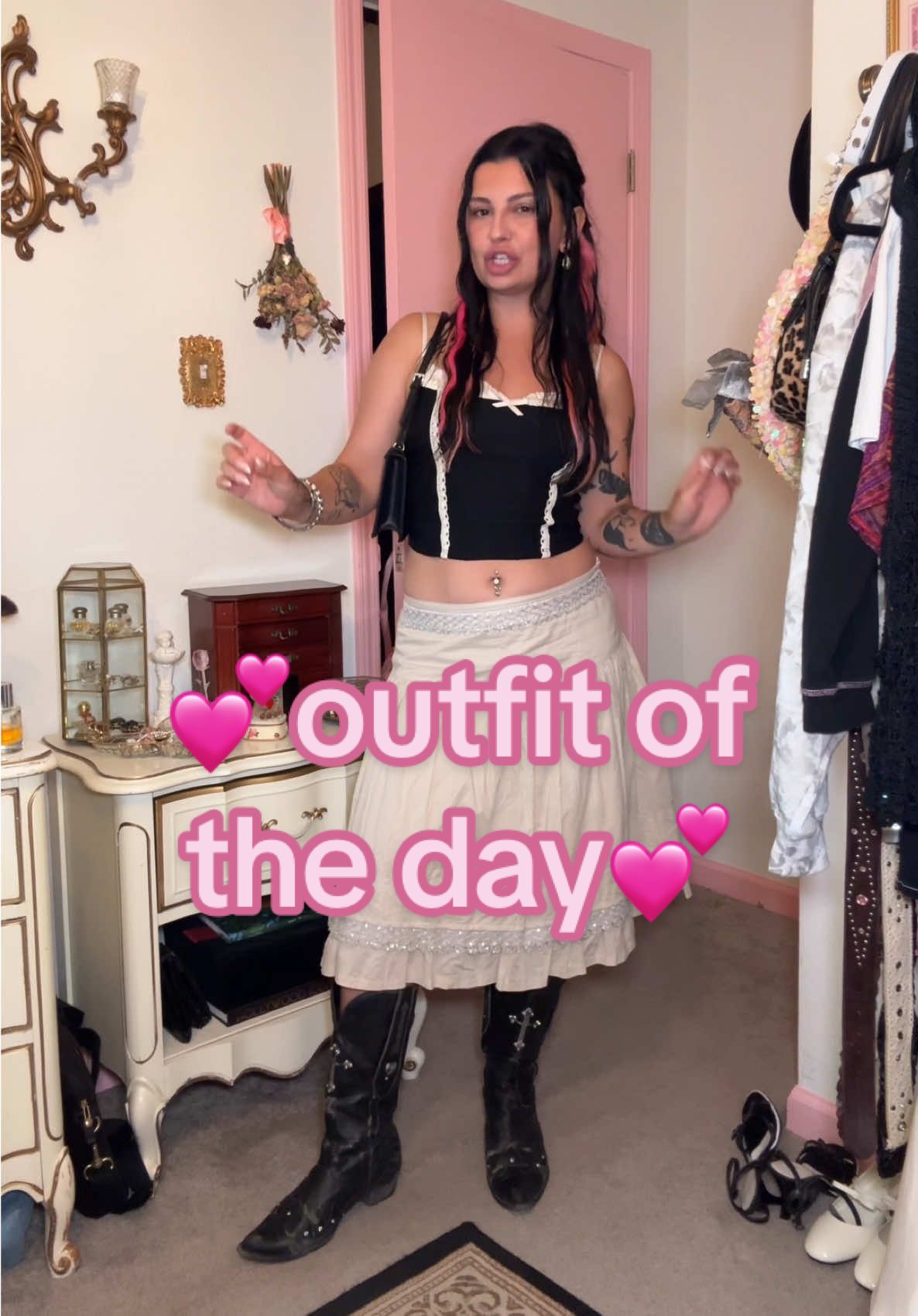 thrifted biker boho outfit of the day🫶🏼 styling black cowboy boots summer outfit ideas body confidence #summeroutfit #thrifted #outfitinspo get ready with me