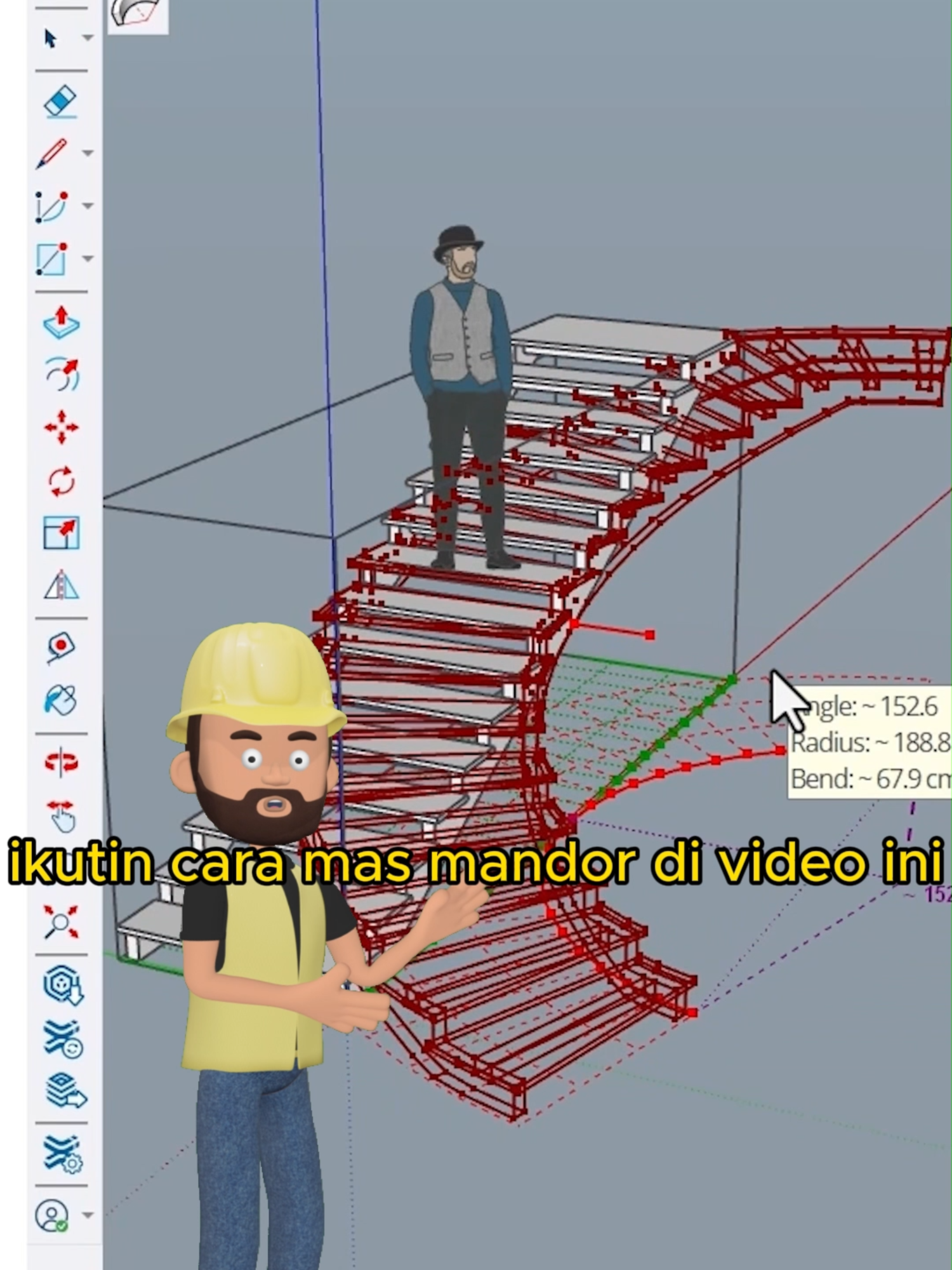 Cara cepat membuat tangga putar di sketchup #sketchup3d #triksketchup #fypシ゚ #sketchuptutorial #tutorialsketchup #sketchupindonesia