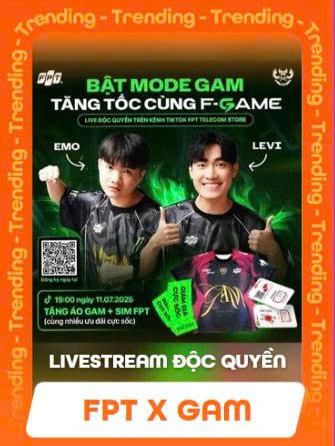 Chốt deal ngay tại FPT Live - Gói F-Game chỉ 249K/tháng, tặng không giới hạn sim data 4G Quà độc quyền: Áo GAM phiên bản MSI có chữ ký tuyển Levi và Emo! #FPT #GAM #livestream #trending