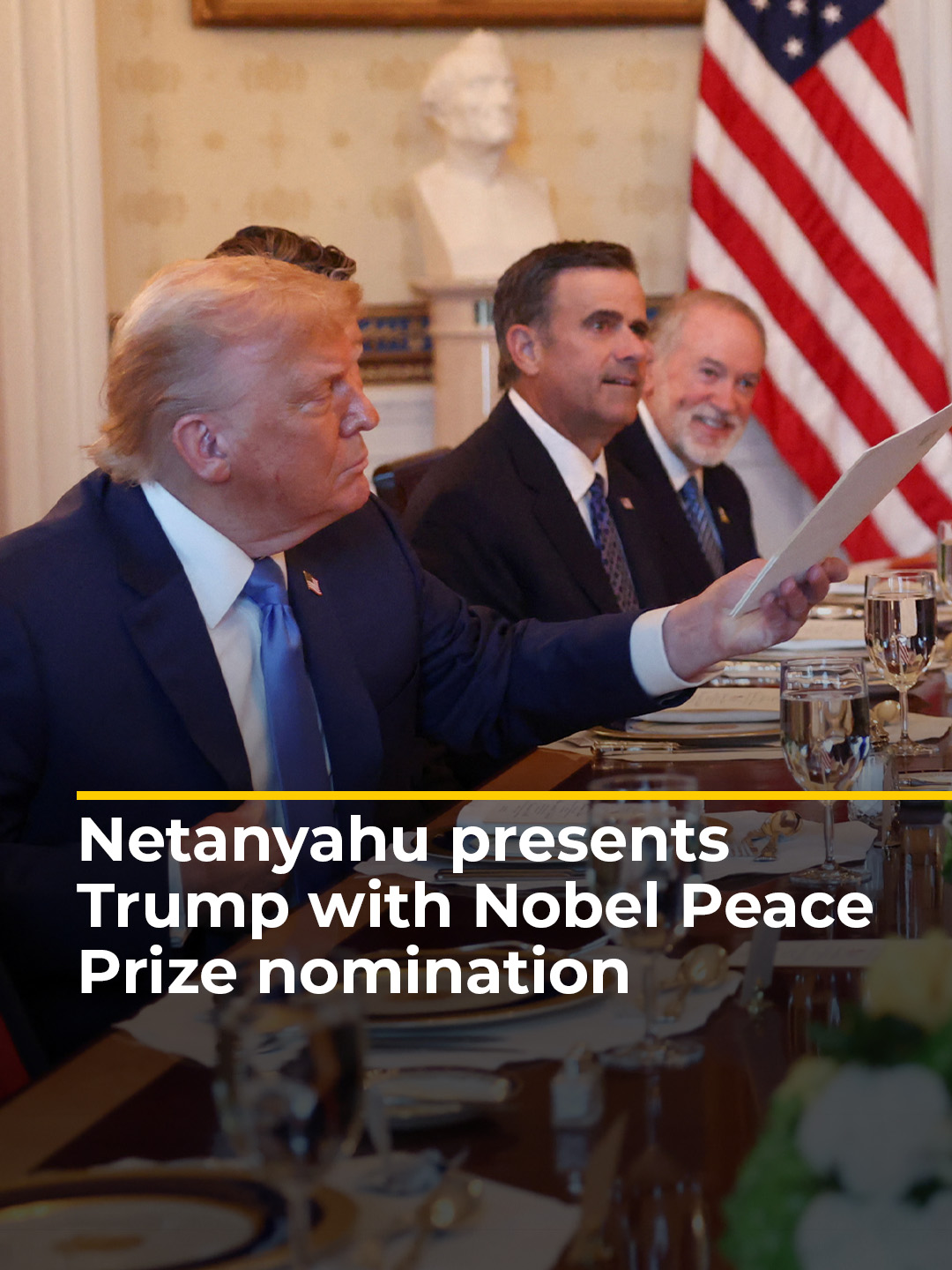 Israeli PM Benjamin Netanyahu presented US President Donald Trump with a Nobel Peace Prize nominating letter during his third White House visit of the year. Trump separately appeared to confirm reports of a deadly attack on Israeli soldiers in Gaza. #news #Netanyahu #Trump