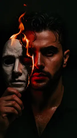 جربوها وكتبوا ..صورة واقعيه للغايه لي مع تعبير مكثف عن بشرة مضيئه وشفاه حمراء في بيئه مضلمه مع اضاءه دراماتيكيه احمل قناعا ابيض محترق جزئيا امام وجهي القناع متصدع ويحترق من حدود بنيران برتقاليه زاهيه يظهر النصف الاخر من الوجه بوضوح بشعر مبلل ونظره حاده مع خلفيه داكنه مع بصيص من الرماد العائم اسلوب سينمائي مع جو سحري وعاطفي بدقه 4k مع تباين قوي#العراق #بغداد #البصرة #تصميم_فيديوهات🎶🎤🎬 #تصميم 