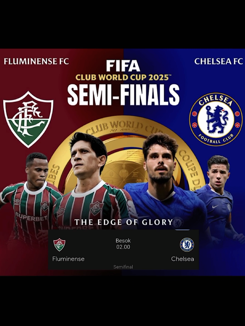 Semifinal Fluminense vs Chelsea malam ini atau dini hari nanti jam 02.00 WIB🔥 #fifa #fifaclubworldcup #clubworldcup #fifacwc #pialaduniaantarklub #pialaduniaantarclub #fcwc #cwc #fluminense #chelsea #chelseavsfluminense #fluminensevschealsea #semifinals #fypシ #fyp 