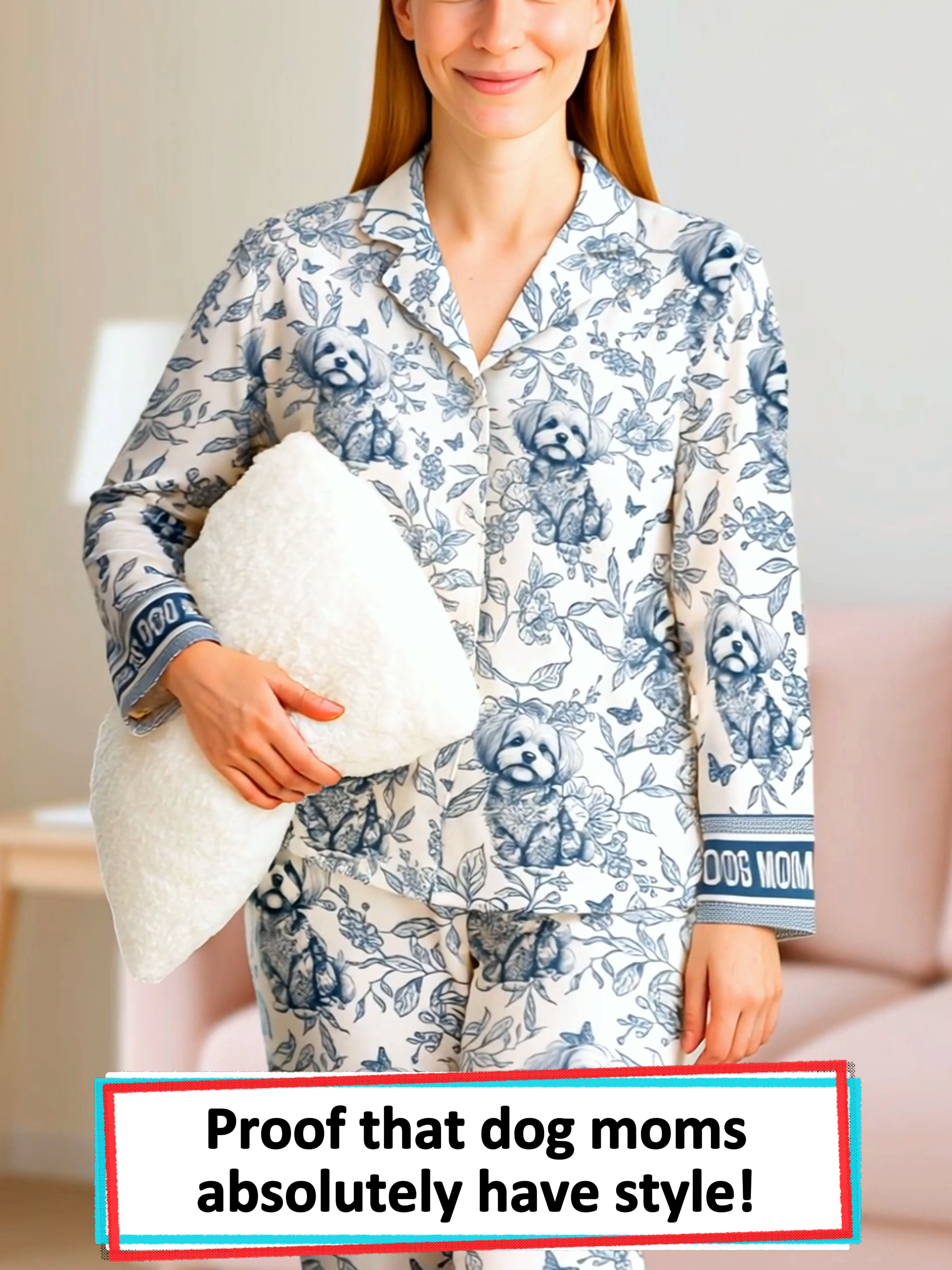 She’s a proud Dog Mom and now a cozy one too. These PJs? Total bestie win! 💙 #wanderprints #personalized #gifts #dogmomgift #giftforher