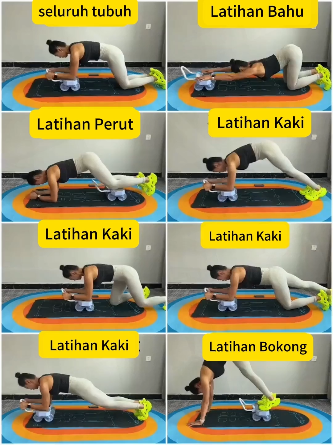 Delapan cara berolahraga dengan roda perut, datang dan berlatih #olahraga #workout #Fitness #foryou #abs #absroller #homeworkout #tiktokshop #exercise #video