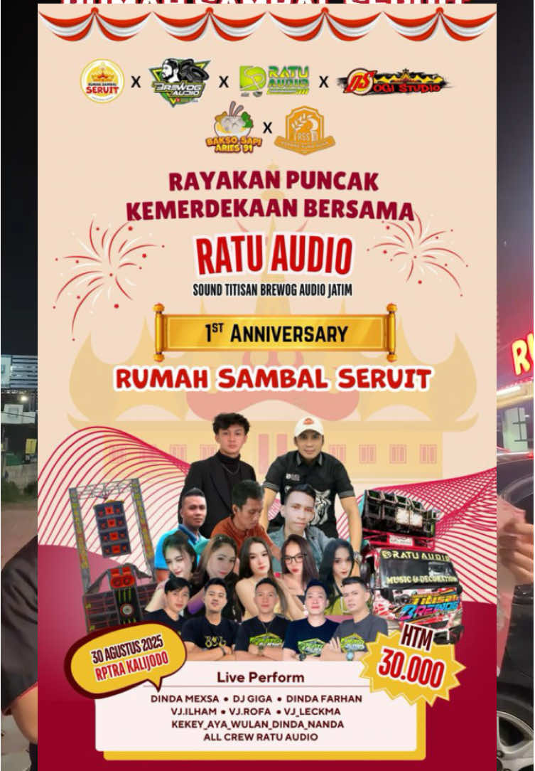 Biar harimu gak sepi lagi gaeess..😋🤟🏻 Yuk, nonton konser musik‼️ Rumah Sambal Seruit x @RatuAudioSungkai dan @brewog audio @BREWOG AUDIO BLITAR serta bintang tamu lainnya @ilham @OGI STUDIO_RATU AUDIO @DJ GIGA @Mexsa🗿 @JECKMA🚀 @Ulannnn @Adek dndaa🐣  Big Thanks to Big Boss @TRAVEL_090920.COM @Winnie Fashion Store #rumahsambalseruit #rss #lampungsai #konsermusik #remixlampung #ratuaudio #anakrantau #ogistudio #khaslampung #fyp #fypシ 