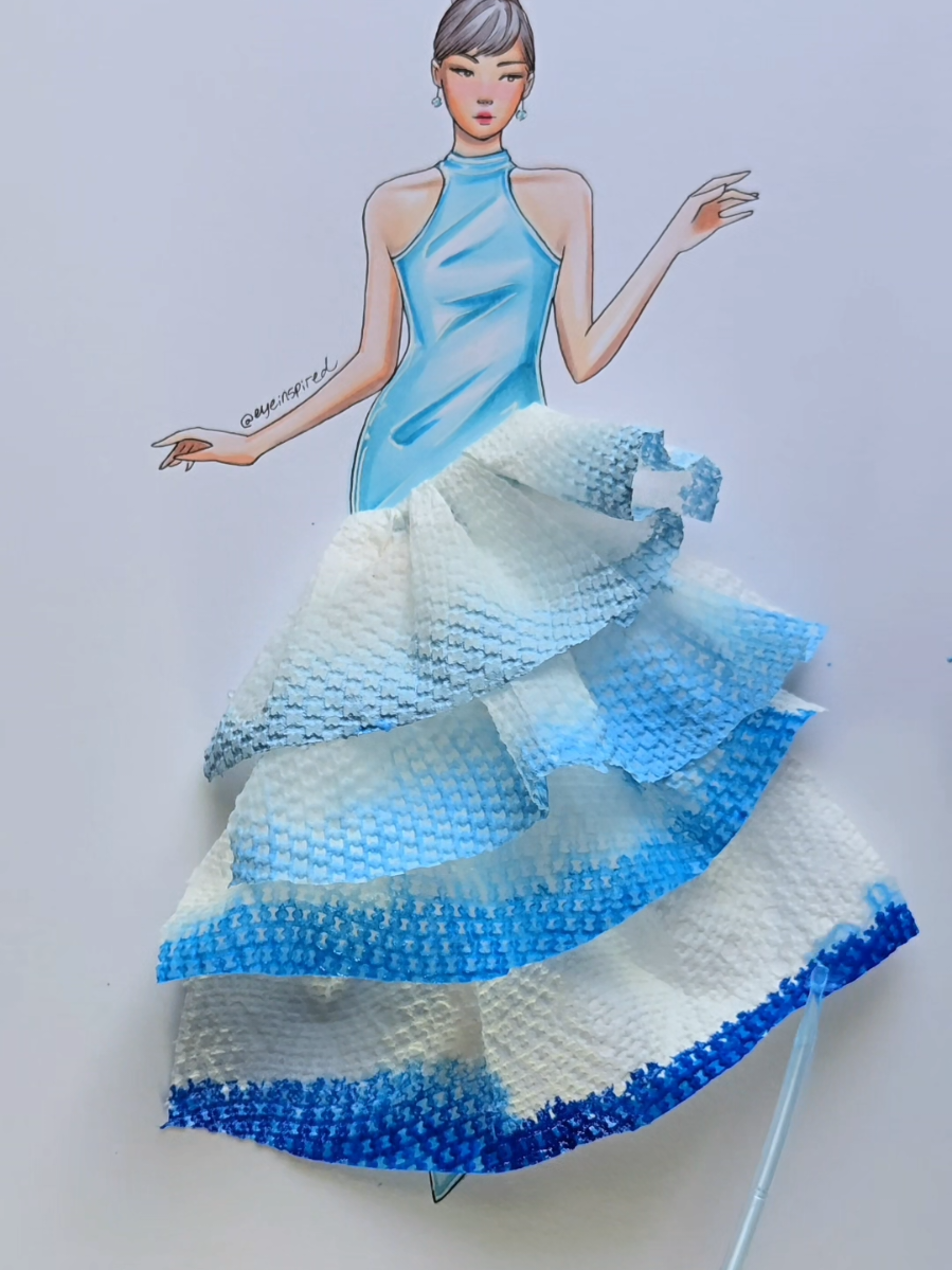 DiY Paper Doll Dress - Made using tissue paper & paint 💙 #art #artwork #fashion #style #DIY #craft #fashiondesigner #design #draw #drawing #doll 