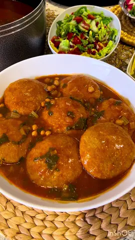 Kifta-كفته-كبة حامضة  . Kifta is one of our traditional delicious meat filled wheat dumplings cooked in a delicious soup.  🔶Ingredients : 1- for the dough: -4 1/2 cups jareesh  -2 cups lukewarm water -salt -2-3 tablespoons oil 2.For filling: -mince meat -onions, finely chopped -parsley, finely chopped -salt -Black pepper, 7 spices, curry powder 3.For the soup-  -2-3 tablespoons oil -1-2 onion -Swiss chard or could use spinach instead. -2-3 tablespoons tomato paste -salt, black pepper -1 cup cooked chickpeas - Mix jareesh with water and salt, and let it sit for 1 hour. Then add oil and knead the mixture very well. - Lightly wet your hands while kneading and shaping the dough. - Cook the kifta in the soup over high heat, uncovered, for 15–20 minutes. Then reduce the heat to medium and cook for another 30 minutes. - If you cover the pot, the kifta may fall apart while cooking. ‎کفتە بەسلق -خۆش و ناسک و بەتام . ‎🔹پێکهاتەکان: ‎—بۆ هەویرەکە: ‎-٤ کوپ و نیو بروش ‎-٢ کوپ ئاوی شلەتێن ‎-خوێ ‎-٢-٣  کەوچک زەیت . ‎__بۆ قیمەکە: ‎-قیمە، پیاز، کەرەوز، بیبەری رەش، ٧ بەهارات و کاری، خوێ و چەند کەوچکێک زەیت . ‎—بۆ شلەکە: ‎-٣-٤ کەوچک زەیت. ‎-١-٢ پیاز ‎-٢-٣ کەوچک دۆشاوی تەماتە ‎-سلق یاخود دەتوانی سپێناخ بەکاربێنی یان تێکەڵەی هەردووکیان کە تامەکەی زۆر خۆشتر دەکات ‎-بیبەری رەش و خوێ ‎-١ کوپ نۆکی کوڵاو ‎-ئاوی کوڵا . ‎*بروشەکە لەگەڵ خوێ و ئاوەکە تێکەڵ بکە و داینێ بۆ ١ سەعات.ئینجا زەیتەکەی بخەسەر و بیشێلە. ‎*كفتەکان بکوڵێنە لەسەر ئاگری بەرز بۆ ١٥-٢٠ خولەک ئینجا ئاگری ناوەند بۆ ٣٠ خولەک بەس سەری مەنجەڵەکە دامەخە دوایی کفتەکانت هەڵدەوەشێن. . ‎المكونات: ‎—للعجين: ‎-٤ ١/٢ كوب جريش ‎-٢ كوب ماءً دافئ  ‎-ملح ‎-٢-٣ ملعقة زيت . ‎للحشوة: ‎-قيمة، بصل، بقدونس/كرفس ، فلفل اسود، ٧ بهارات، كاري و ملح . ‎للشوربة: ‎-٣-٤ ملعقة زيت، ١-٢ بصل  ‎-٢-٣ ملعقة معجون طماطم  ‎-سلق ‎-١ كوب حمس مسلوق  ‎-فلفل اسود و ملح ‎*نحط جريش ، ملح ويا ماء لمدة ١ ساعة و بعدين اضيفي زيت و عجنها. ‎*اطبخي كفتة عل درجة حرارة عالية لمدة ١٥-٢٠ دقيقة وبعدين عل النار المتوسط لمدة ٣٠ دقيقة، لازم تطبخين بدون تغطية الوعاء. . .#kifta #kurdishfood #EasyRecipe #foryoupage❤️❤️ #foryou #fyp 