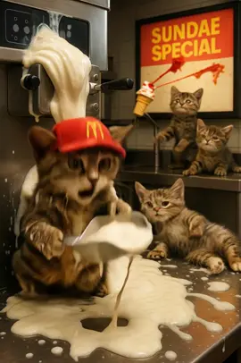 The legendary food fight at Cat Donalds! Pt.1 #McDonalds #cats #cattok #viralvideo #funnyvideo #ai #kittens #cattiktok
