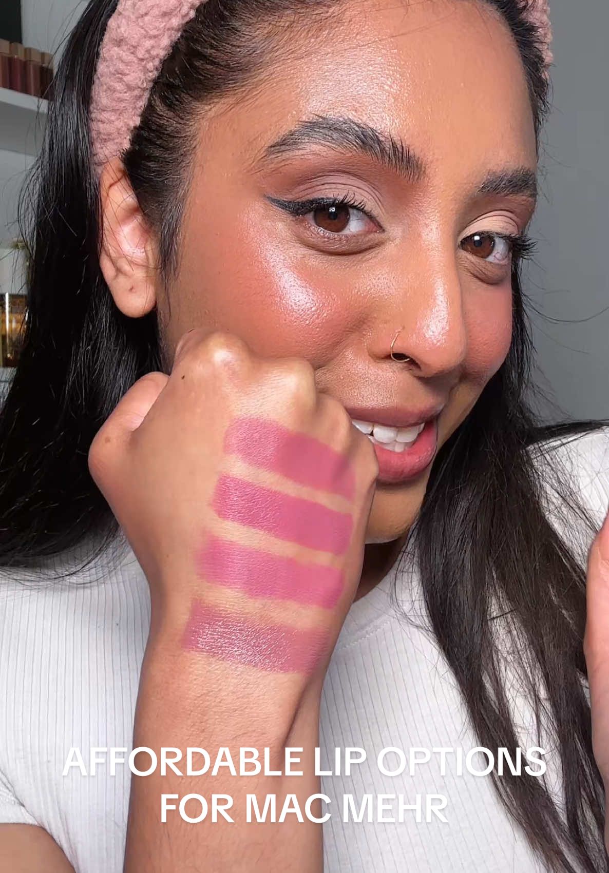 Here are some drugstore alternatives for MAC mehr 💓 @e.l.f. Cosmetics @essence cosmetics @COVERGIRL  #mac #maccosmetics #maclipstick #mehr #affordablemakeup #lipstick #dupe #brownskin #brownskinbeauty #fyp 