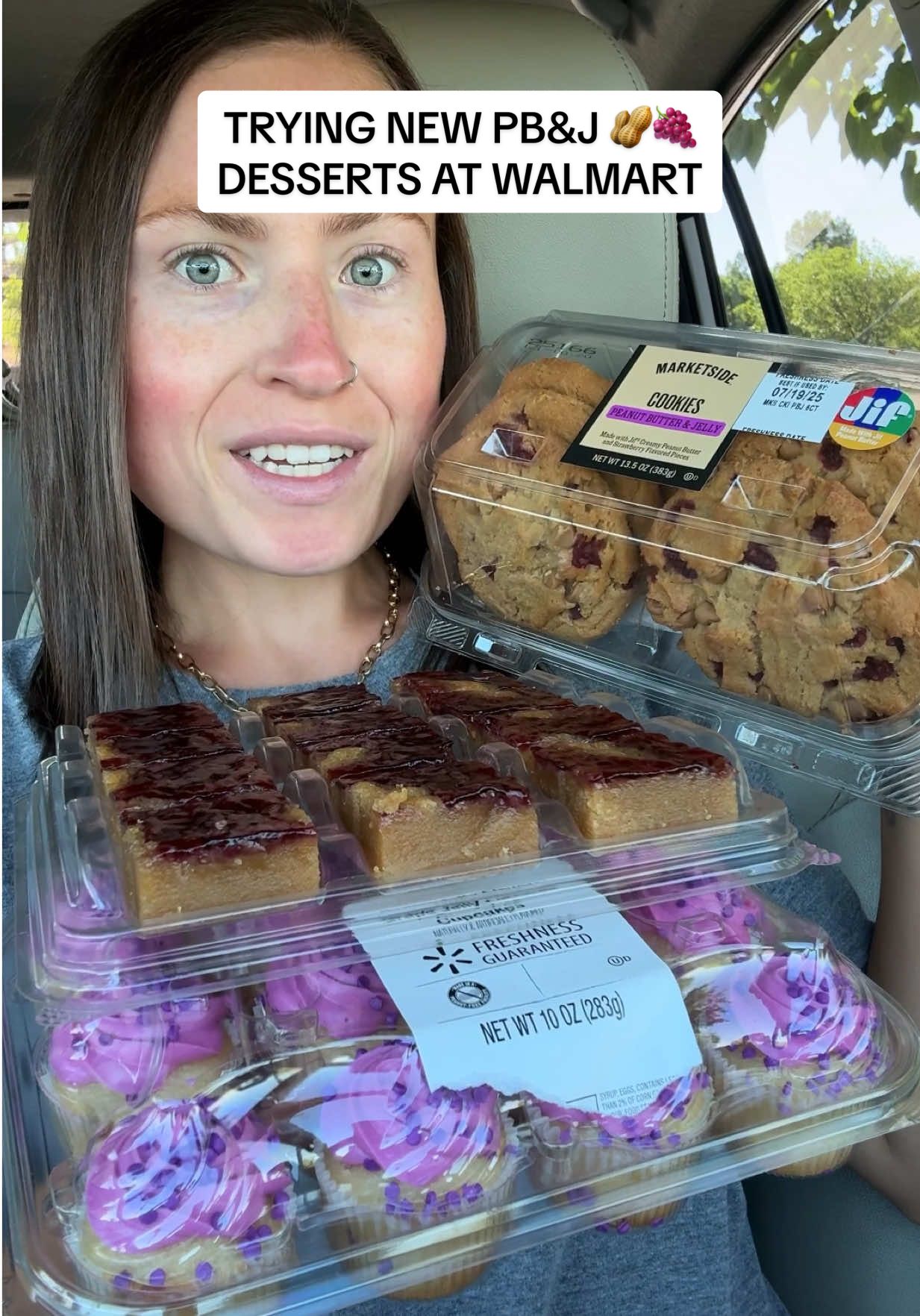 Trying all the NEW PB&J desserts in Walmart’s bakery! 🥜🍇 what do you want to try? #walmartfinds #newfood #walmarthaul #dessert #peanutbutterjelly #peanutbutter #cookies #brownies #cupcakes #cake #grape #jelly #pbandj #backtoschool #newfoods #foodfind #groceryshopping #groceryhaul #tastetest #foodreview #snacks #morganchomps 