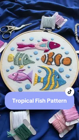 Behind the scenes of my tropical fish pattern! 🐠  This was such a fun satin stitch practice design to create and it’s perfect for the summer months. You can use your finished hoop to decorate a bookshelf, nursery, office cubicle, etc.! 🌊 You can find this PDF pattern in my Etsy shop. Your download comes with a full embroidery guide and DMC stitch guide! Link in bio. 🧵 #embroidery #embroidertok #tiktokembroidery #stitching #stitchtok #diygift #fish #tropicalfish #nurserydecor #satinstitch #etsyseller 