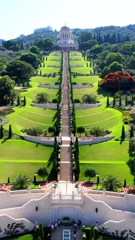 Symmetry that touches the sky These are the Bahá’í Gardens in Haifa - 19 terraces cascading down Mount Carmel toward the sea. At the center stands the golden-domed Shrine of the Báb, a prophet of the Bahá’í faith.  Total length: about 1 km, height difference: 225 meters - all meticulously maintained by hand. A UNESCO World Heritage Site since 2008. No noise, food, or running allowed - silence is sacred here. #voyage #tourism #travel #nature #garden #Haifa #Israel 