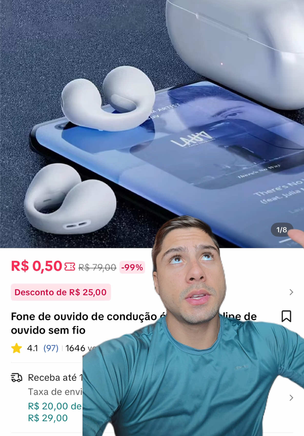 0,50 centavos eu acho sacanagem! 😲 #tiktokshop #fone #fonedeouvido 