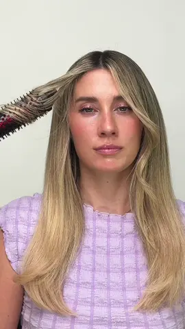 This is a great hack for styling fringe and bangs using a thermal brush like Hot Rod from Trademark Beauty #howtostylebangs #fringe #curtainbangs #trademarkbeauty 