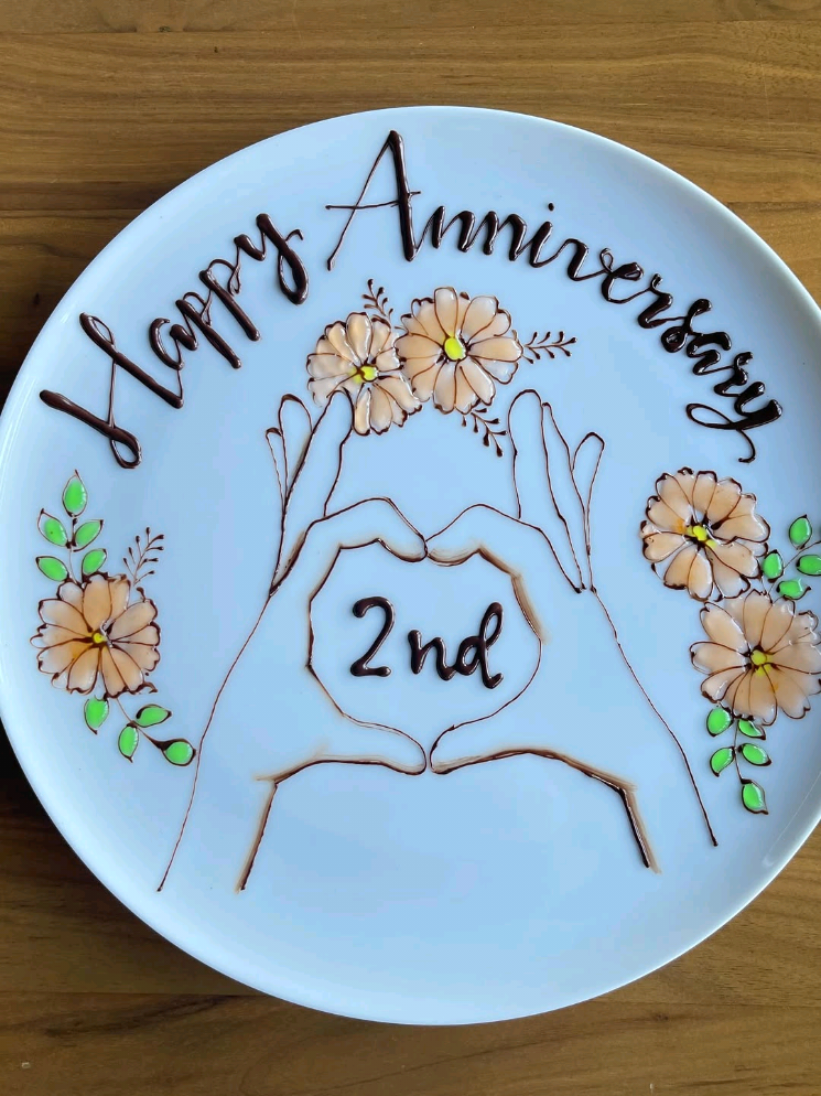 Happy 2nd Anniversary! 🧡🧡🧡 #happyannieversary #chocolateart #message #messageplate #fvp 