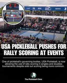USA Pickleball is rolling out a provisional rally scoring system for both singles and doubles formats 😱 This expands the use of rally scoring over side out scoring, while still keeping it optional for most tournaments. What are your thoughts? 💭  . . . . . . . #pickleballer #usapickleball #pickleballaddict #rules #pickleball #pickleballplayers #rally #sideout 