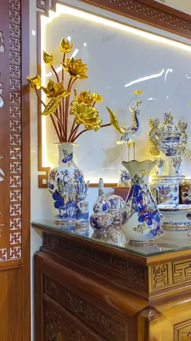 Bộ thờ xanh lam sứ khử cao cấp Bát Tràng vẽ vàng 24k#đothocung #gomcaocap #gomvevangcaocap #gombattrangminhhieu 